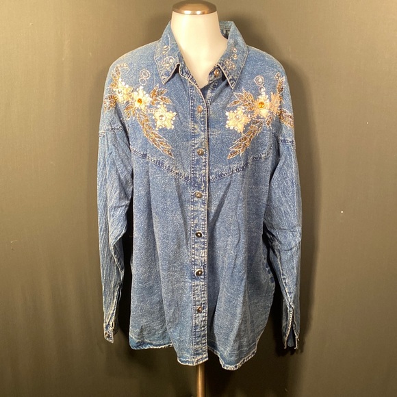 Club Kraze Tops - Vintage 90s Club Kraze acid wash denim blouse